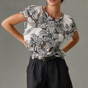 Anthropologie embroidered ruffled sleeve blouse sold out everywhere brand new